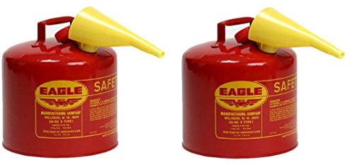 Eagle UI-50-FS Red Galvanized Steel Type I Gasoline Safety Can with Funnel, 5 gallon Capacity, 13.5" Height, 12.5" Diameter (Pack of 2)