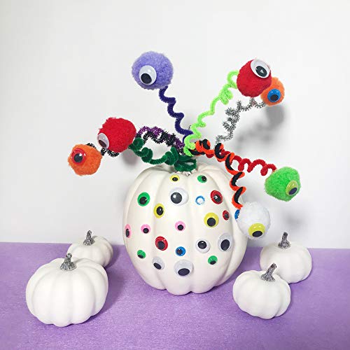 440 Pieces Halloween Pom Pom and Pipe Cleaner Kit Including 140 Pieces Chenille Stem, 130 Pieces Pom Poms and 170 Pieces Wiggle Googly Eyes for Craft DIY Art Supplies