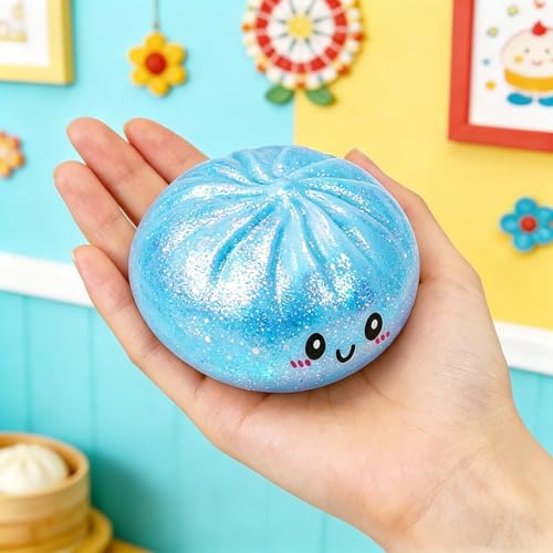 SLEEPHEAD®New Glitter Dumpling Squishy Stress Balls, Fidget Sensory Toy with Food Steamer, Squeeze Dough Ball for Stress Relief, Stretchy Desk Toys Gift