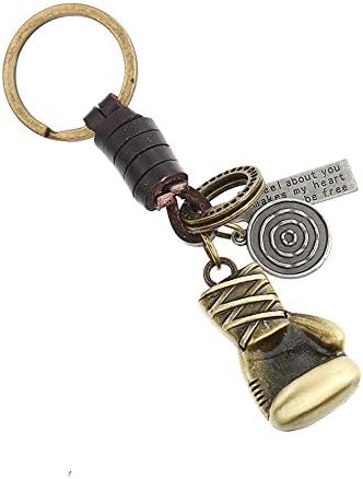 Lightweight Leather Boxing Gloves Keyring Personalised Best Friend Mini Gift Keychain Novelty Vintage Cute Friendship Key Ring for Women and Men_Ancient Gold+Brown