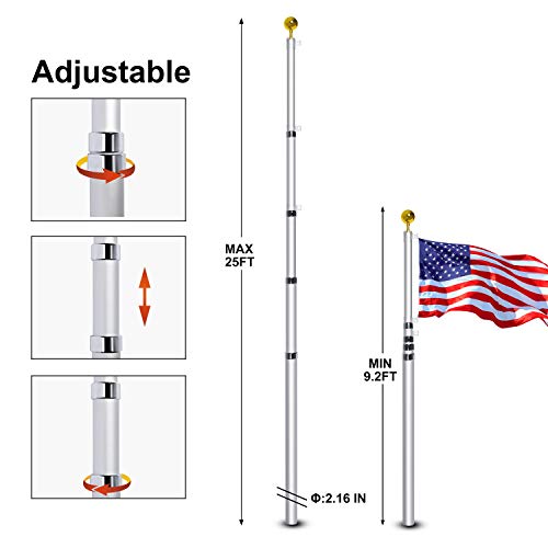 WinisKi Telescoping Flag Pole 20ft to 8.6ft, Outdoor Heavy Duty