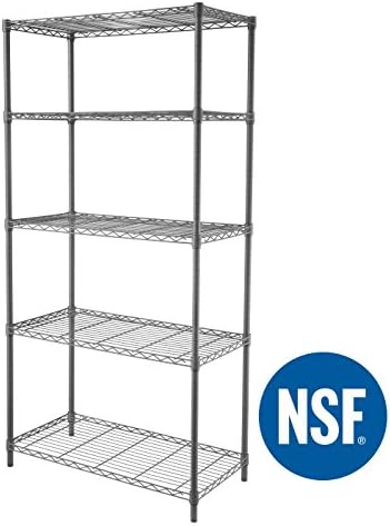 eeZe Rack ETI-004 HEAVY DUTY Steel Wire Shelving, Storage Rack, NSF CERTIFIED, 36x18x72-inches 5-Tier (Gray) (NEW)