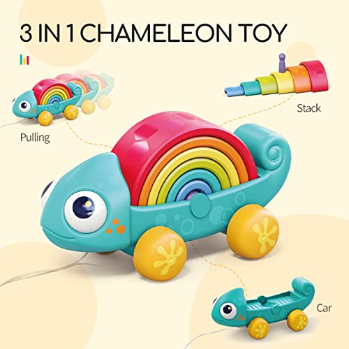 Montessori Toys for 1 2 3 Year Old, Rainbow Stacking Toy, Sensory Pull