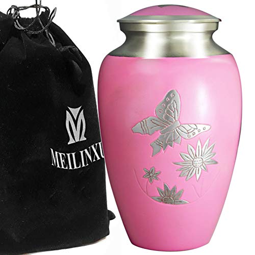 MEILINXU Cremation Urn for Human Ashes Adult Large and Memorial Urn - Hand Made in Brass & Hand Engraved - Extra Large Cremation Urns for Adults Burial (Pink Butterfly, Funeral Urns for Ashes - Thumbnail 7