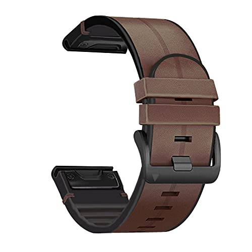 Fleshy Leaf 22mm Band Compatible for Garmin Fenix 7/6/ 6 Pro,Fenix 5/5 Plus,Approach S60 S62,Forerunner 935 945, WristbandSoft Genuine Leather Hybrid Silicone Sweatproof Wristband Strap (coffee)