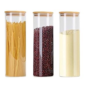 GoMaihe Voorraadpotten set van 3, Voorraaddozen Kruidenpotjes Luchtdichte Glazen Container Gemaakt van Glazen Pot met…
