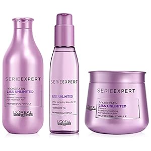 L’Oréal Professionnel Liss Unlimited Shampoo 300ml, Hair Mask 250gm & Blow Dry Hair Serum 125ml for Rebellious Frizzy…