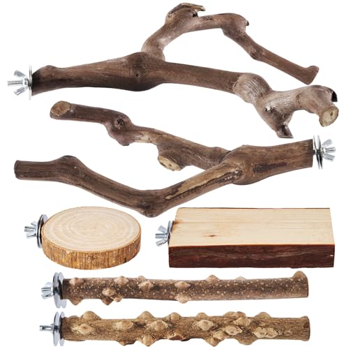 LIMIO 6-Piece Natural Wood Bird Perch Set
