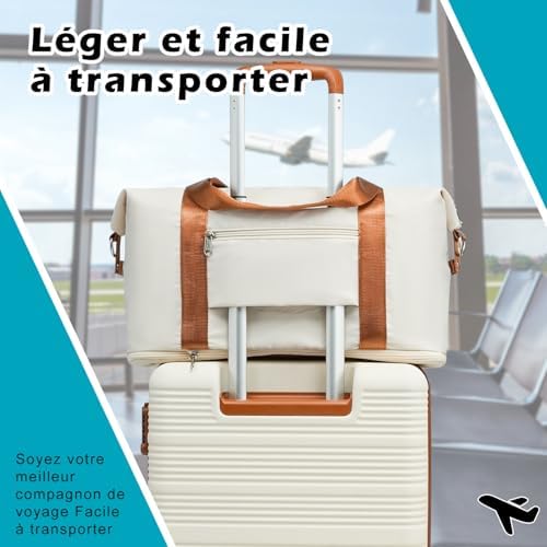 Valise Cabine 55x40x20 pour Easyjet, Sacs de Voyage 45x36x20cm pour Courts Séjours et Voyages d'affaires, Coque Rigide en ABS avec Serrure TSA, 4 Roues Pivotantes à 360° (Blanc/Marron)