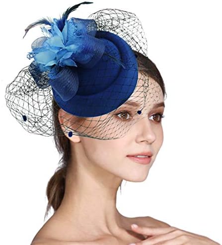Fascinators Mesh Flower Feather Fascinators for Women Pillbox Hat for Royal Wedding Deryby Party