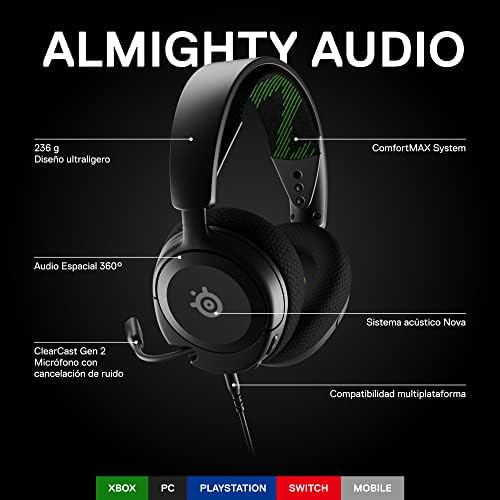Steelseries arctis nova 1x - headset para jogos multissistema - controladores hi-fi - áudio espacial 360° - almofadas de espuma de memória - ultraleve - xbox, ps5, ps4, pc, switch