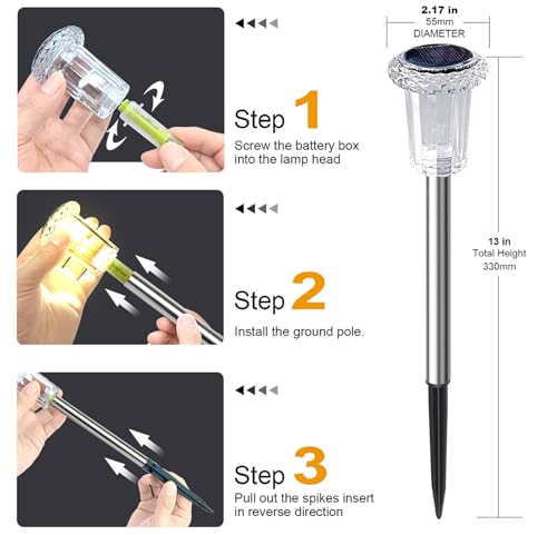 Aourow 6 Pack Solar Garden Lights Outdoor Warm White LED Solar Lights Waterproof Outdoor Garden Balcony Patio Lawn Pathway Yard