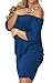 VOIANLIMO Ruffles Bodycon Mini Off Shoulder Sexy Womens Dresses Blue S