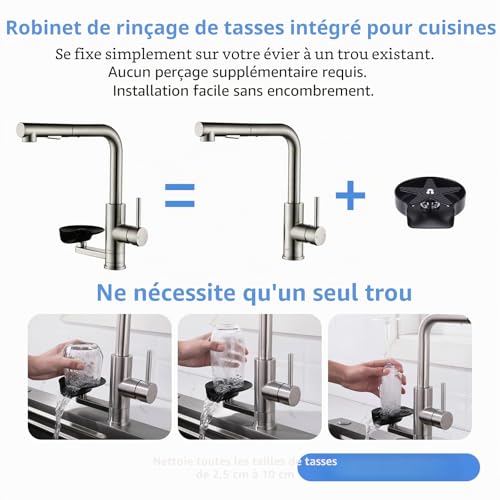 LakeBayMZC Kitchen Faucet, 360° Rotatable Extendable Kitchen Faucet, Double Jet Mixer, Brushed 304 Stainless Steel, for Kitchen Sink