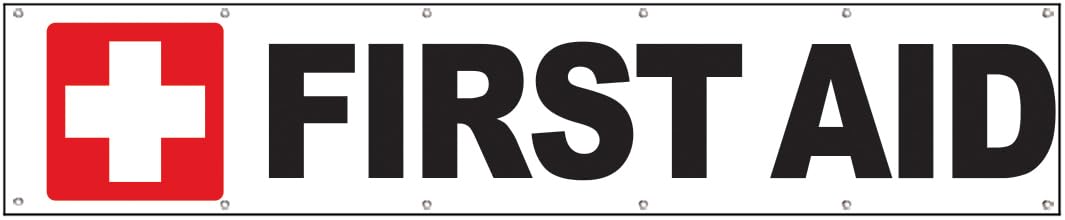 Photo 1 of 4LessCo 2x10 Feet FIRST AID Banner Fabric Polyester Sign With Grommets wb