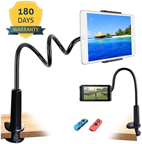 Tablet Stand Holder, Tablet Mount Holder Clip with Grip Flexible Long Arm Gooseneck Compatible with ipad iPhone Series/Nintendo Switch/Samsung Galaxy Tabs/Amazon Kindle Fire HD and More - Black