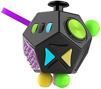 Pybrainpower 12 Sides Fidget Cube Toys are Typically Intended to Help Students with Autism or ADHD Focus Better, Relieves Stress and Anxiety for Children and Adults (black- colorful)