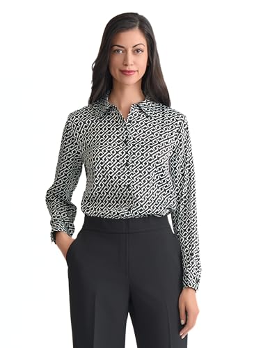 Kasper Petite Printed Satin Button Down Shirt