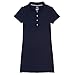 French Toast Girls' Big Short Sleeve Ruffle Placket Polo Dress, Navy, 10-12