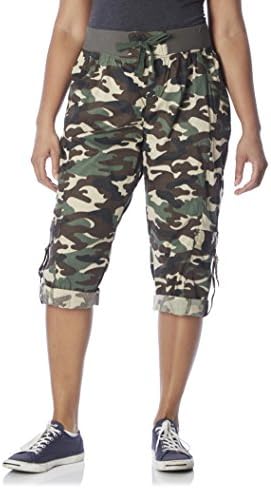 [28225R-CAMOCOMBO-M] Rouge Collection Stretch Capri Pants for Women, Elastic Drawstring Waist