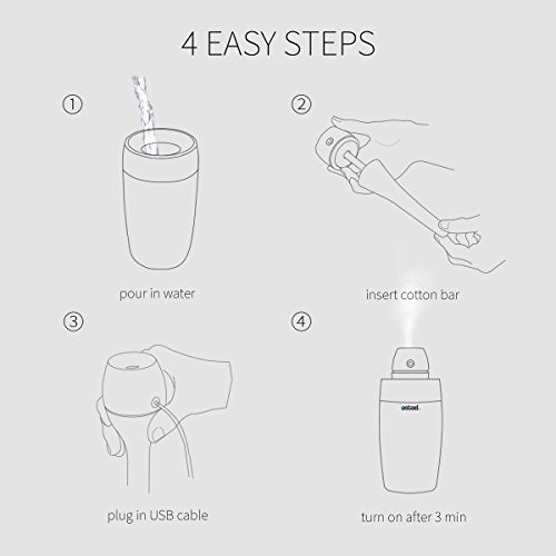Portable Cool Mist Personal Humidifiers USB Powered Whisper Quiet Ultrasonic Water Bottle Humidifier Travel Air Humidifier Mini Vaporizer for Sinus Allergy Relief in your Office Home Hotel Car