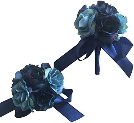 WeddingBobDIY 2 Pieces/lot Artificial Rose Flower Groom Boutonniere Buttonholes Bride Wrist Corsage Women Groomman Wedding Flowers Party Suit Decoration Navy
