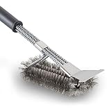 Ofargo BBQ Grill Brush With 3-in-1 Stainless Steel Woven Wire For Gas Charcoal Charbroil Grill Cleaning, 18’’ Handle, Black