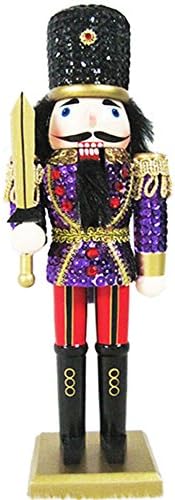 Christmas Holiday Wooden Nutcracker Figure Soldier King with Traditional Purple, Red, Black, and Gold Uniform Jacket, Sword, and Top Hat with Sparkle Rhinestone and Sequin Details, Large, 12 Inch
