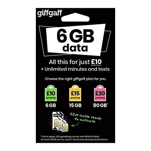 SIM Card 2G 3G 4G – Giffgaff O2 Multi Size Standard Micro... en promo sur Amazon