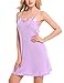 Ekouaer Full Slip Womens Plus Size Sleepwear Lingerie Satin V-Neck Dresses (Purple, XL)