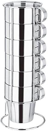 Virgin Forest 6 Pieces Stackable Stainless Steel Coffee Cups, Tea Cups with Stainless Steel Handle, Double Layer Heat Insulated Cups and Metal Stand