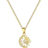 PLOUTOS Gold Sun Moon Yin Yang Pendant Necklace Minimalist Celestial Coin Charm Delicate Stainless Steel Chain Choker Jewelry For Women Gift