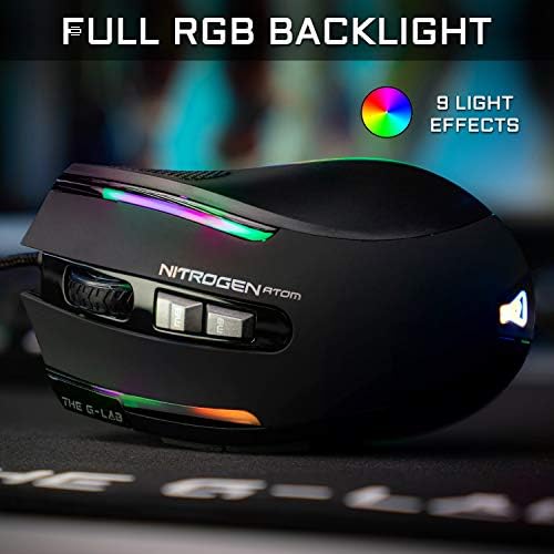 Kult NITROGEN Atom Mouse Gaming con Cable de Alto Rendimiento –Sensor Óptico 4800 dpi, RGB, 9 Botones Programables, Ultraligero, Ideal para MOBA/FPS – Compatible con PC/PS5/Xbox One – Negro