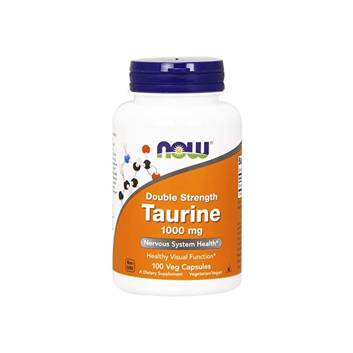NOW Supplements, Taurine 1,000 mg, Double Strength, Nervous System Health*, 100 Veg Capsules