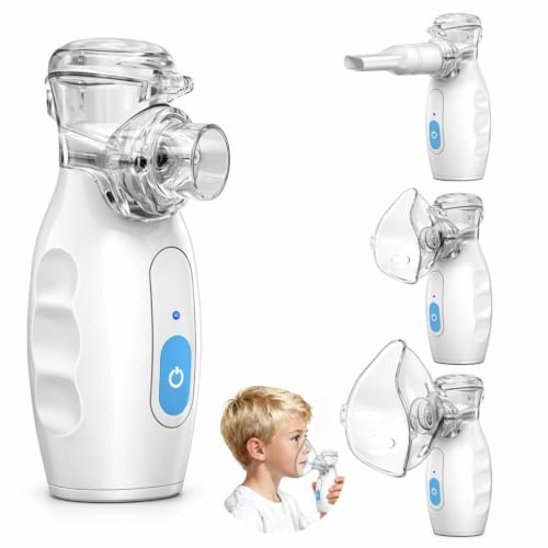Obiredk ㅤHandheld Compressor Nebulizer for Adults & Kids, Quiet Mesh Nebulizer with 3 Mist Levels, USB-C Rechargeable, Self-Cleaning, Compact Travel Size - White