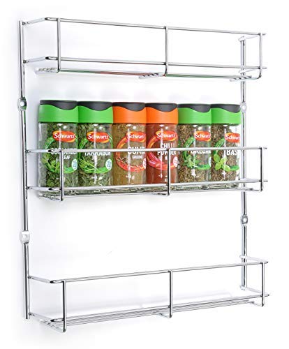 BSM Marketing Spice Rack Organiser 3 Tier Stainless Steel Wall Mounted Chrome Finish Screws…
