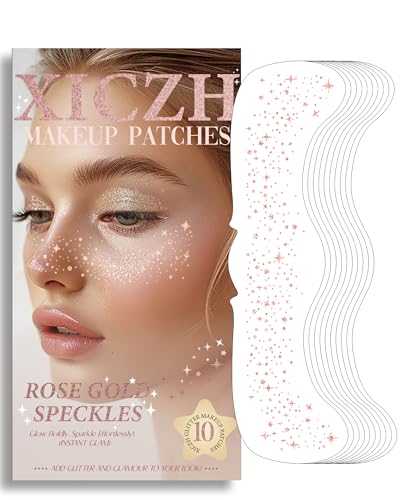 XICZH Face Glitter, Rose Gold Temporary Face Tattoos, Face Makeup Patches for Women Girls, Country Concerts Singer Festival Rave Accessories (Rose Gold - 10 pcs)