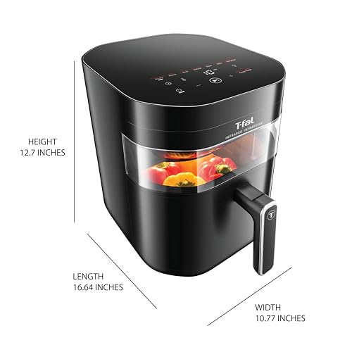 T-fal Freidora de aire por infrarrojos, 2 veces más rápida que el calentamiento tradicional*, Combo de deshidratador de freidora de aire grande, 8 funciones de cocción, ventana con luz, tecnología sin vibración, Apta para lavavajillas, 1800 W, negra