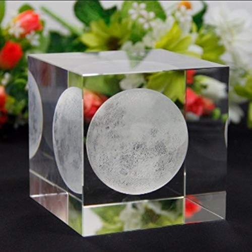 Dodom Crystal Glass Cube Moon Paperweight Solar System 3D Laser Engraved Figurine Home Office Desk Decoration Ornaments Crafts, 6 cm
