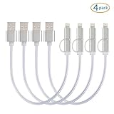 Outtek 4Pack 2in1 1FT Tangle Free Lightning and Micro USB Nylon Braided Charging/Sync Cables for iPhone 6s,6s Plus,6,6 Plus,iPad/iPod and Samsung, HTC, Nexus, Nokia, Sony etc (Silver)