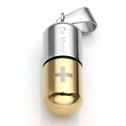 Zysta Silver Gold Stainless Steel Cross Pill Storage Container Pendant Necklace with Curb Cable Link Chain (18" - 26" Available) - Thumbnail 5