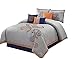 Chezmoi Collection Naomi 7-Piece Navy Orange Paisley Floral Embroidery Comforter Bedding Set (Queen)
