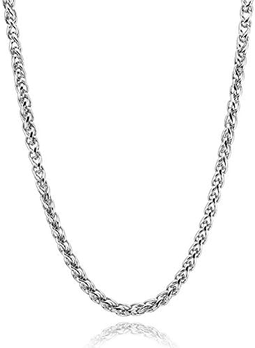 NEOWOO 4mm Stainless Steel Chain Necklace Titanium Steel Wheat Curb Link Silver for Men Women, 19-36inch (60)