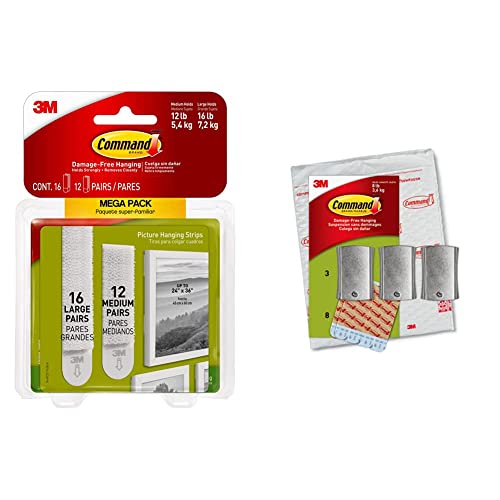 Command Medium and Large Picture Hanging Strips, 12 Medium Pairs and 16 Large Pairs (56 Command