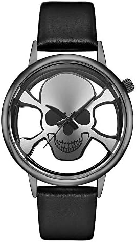 Creative Unique Designer Hollow Skeleton Skull Unisex Wrist Watches, Funky Leather Strap Men Women Watch Christmas Gifts