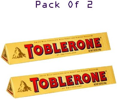 Toblerone Swiss Milk Chocolate Bar With Honey & Almond Nougat 3.52oz [ Pack of 2 ]