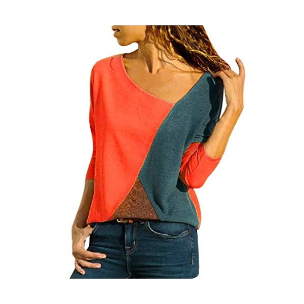 Mujer Polyester Ajustado Blusa Moda Patchwork Casual para Mujer Color Block O-Neck Manga Larga Camiseta Tops Otoño e… | DeHippies.com