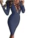 ALLEGRACE Women Sexy Long Sleeve Autumn Warm Stretch Bodycon Party Bandage Dresses M Dark Blue