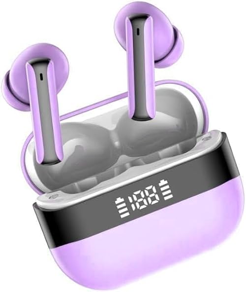 Motost Bluetooth 5.3 Headphones, Wireless Earbuds HiFi Stereo, In-Ear Headphones with ENC Mic, 40Hrs Playtime Bluetooth Earbuds IP7 Waterproof, USB-C Fast Charge Violet