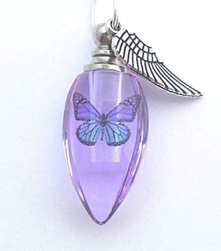 Handmade Cremation Jewelry Urn Bead Butterfly Angel Wing Sympathy Gift Sterling Silver Necklace - PURPLE - Thumbnail 7